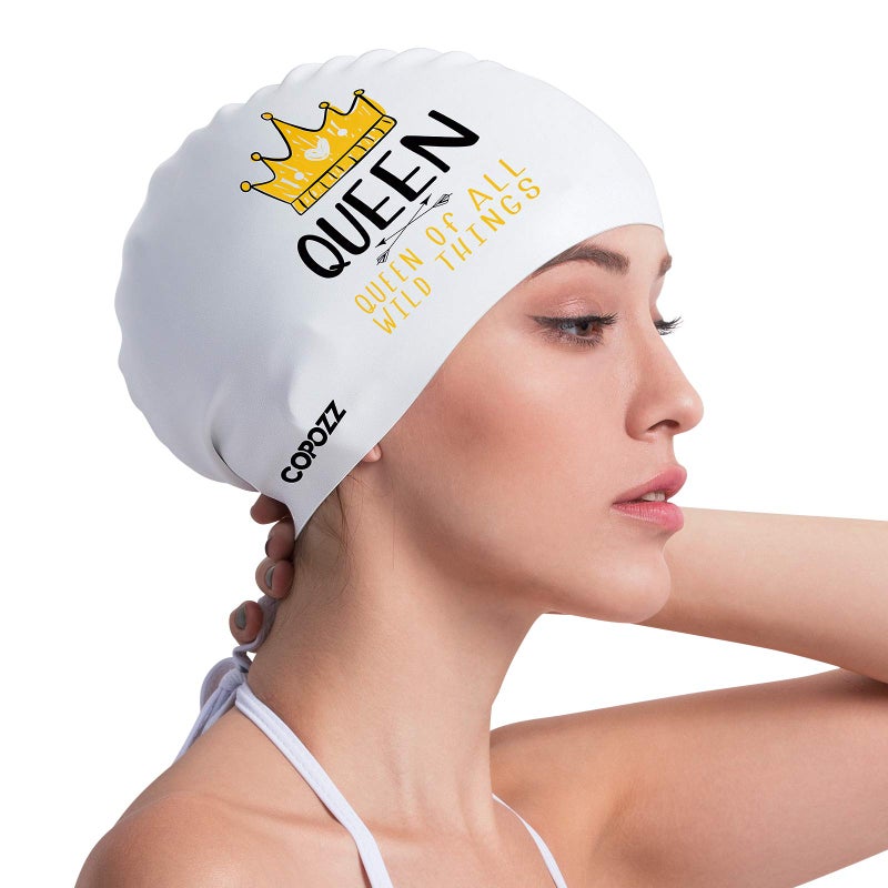 COPOZZ Swim Cap Women Adult, Silicone Waterproof Comfortable Swim Cap for Long and Short Hair (Queen-12yrs+) - Image 1